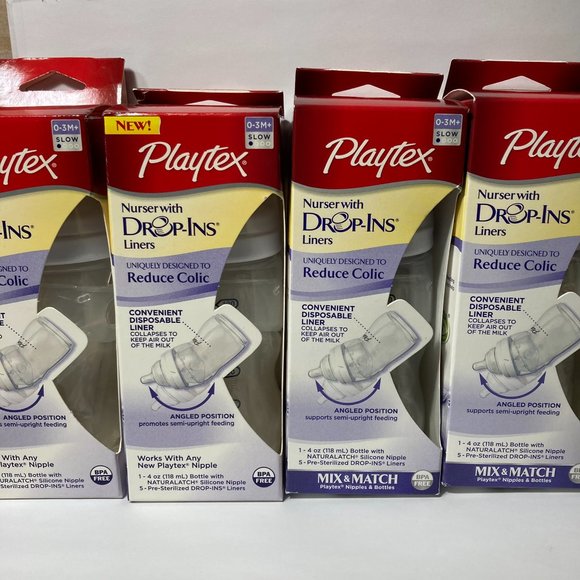 Playtex Baby Bottles Nurser with Drop Ins Liners Angled NaturaLatch SLOW 0-3M+